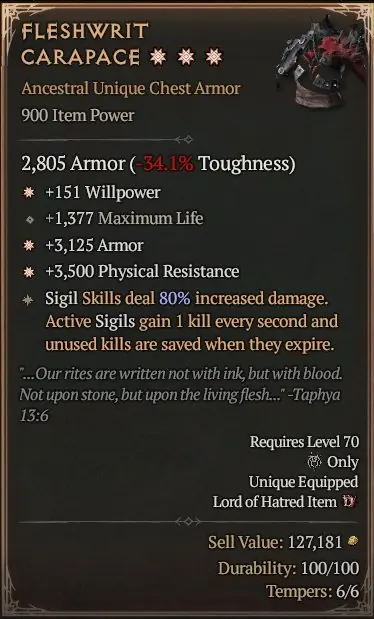 ✧･ﾟ:*✧ Diablo 4 Fleshwrit Carapace Chest Armor ✧･ﾟ:*✧ Skip=Regret ✧･ﾟ:*✧