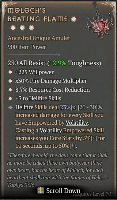 ✧・゚:*✧ Diablo 4 Moloch's Beating Flame Amulet (3-4GA) ✧・゚:*✧ Sunshine & Savings ✧・゚:*✧