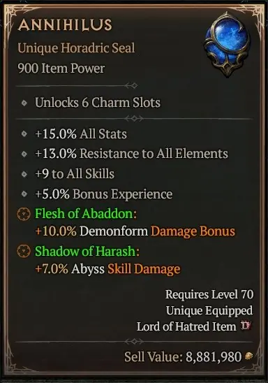 ✧・゚:*✧ Diablo 4 Items - Annihilus Seal with +9 All Skills ✧・゚:*✧ Clickbait? Nope. Just Good. ✧・゚:*✧