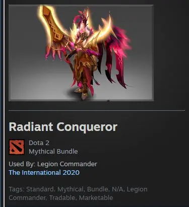 ✧・゚:*✧ Dota 2 Items - Legion Commander Radiant Conqueror Outfit (Instant Delivery) ✧・゚:*✧ Tick Tock ✧・゚:*✧