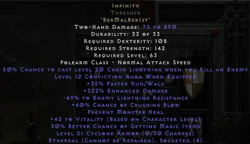 ✧・゚:*✧ Thresher Infinity -49 light res | Diablo 2: Resurrected Weapon ✧・゚:*✧ Ending.no joke. ✧・゚:*✧