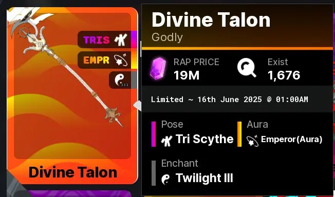 ✧・゚:*✧ Roblox Death Ball: Divine Talon (Limited Edition Blade) ✧・゚:*✧ You Know Value ✧・゚:*✧