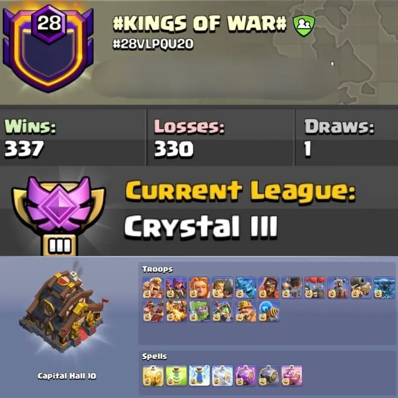 ✧･ﾟ:*✧ Clash of Clans Clan: Level 28, Capital 10, Crystal 3 League ✧･ﾟ:*✧ Cheaper Than Regret ✧･ﾟ:*✧