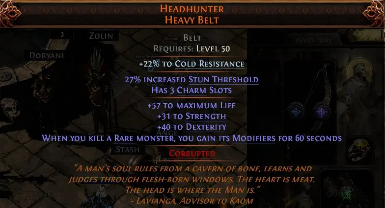 ✧・゚:*✧ Path of Exile 2 Items: Unique Headhunter Belt with Cold Res Corrupt ✧・゚:*✧ Unexpected Steal ✧・゚:*✧