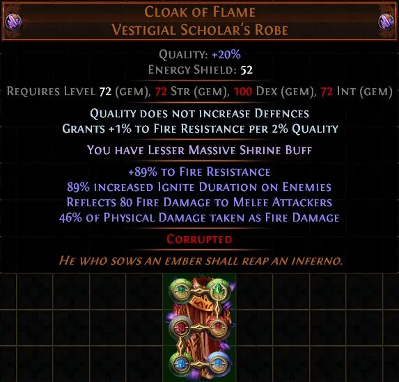 ✧･ﾟ:*✧ Path of Exile Items: Perfect Volatile Corrupted Cloak of Flame ✧･ﾟ:*✧ Enough Talk. Tap. ✧･ﾟ:*✧