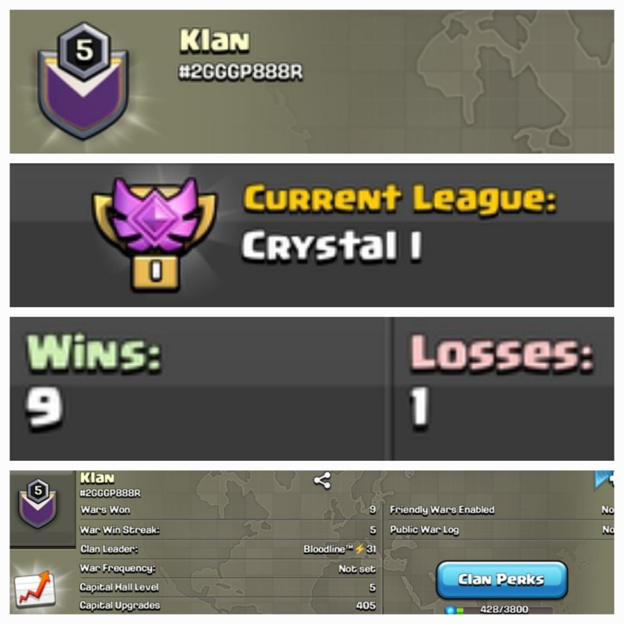 Level 5 name change clan || crystal 1 || clan capital 5 || warlog 5-1 || nice tag #2GGGP888R