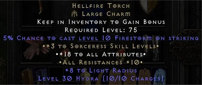 ✧･ﾟ:*✧ Diablo 2: Resurrected Hellfire Torch +3 Sorc Charm ✧･ﾟ:*✧ Final Call to Save ✧･ﾟ:*✧