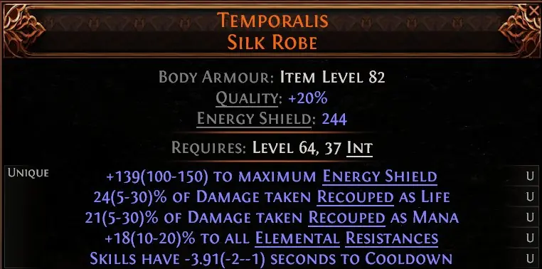 ✧・゚:*✧ Path of Exile 2 Items: LEGACY Temporalis Silk Robe (-3.91 CDR) ✧・゚:*✧ Final Cut ✧・゚:*✧