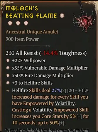 ✧・゚:*✧ Diablo 4 Moloch's Beating Flame 4 GA Amulet ✧・゚:*✧ Cheaper than regret ✧・゚:*✧
