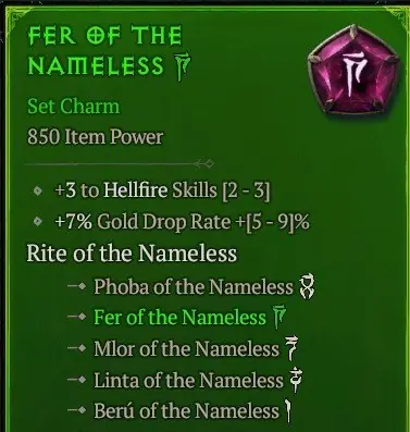 ✧・゚:*✧ Diablo 4 Rite of Nameless 5/5 Set Charm ✧・゚:*✧ On huge sale ✧・゚:*✧