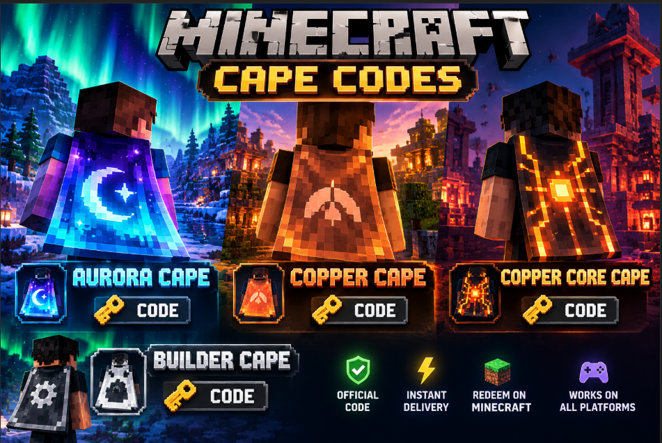 🔥4 Minecraft Cape Codes | Aurora + Copper + Copper Core + Builder | Instant Delivery 🔑