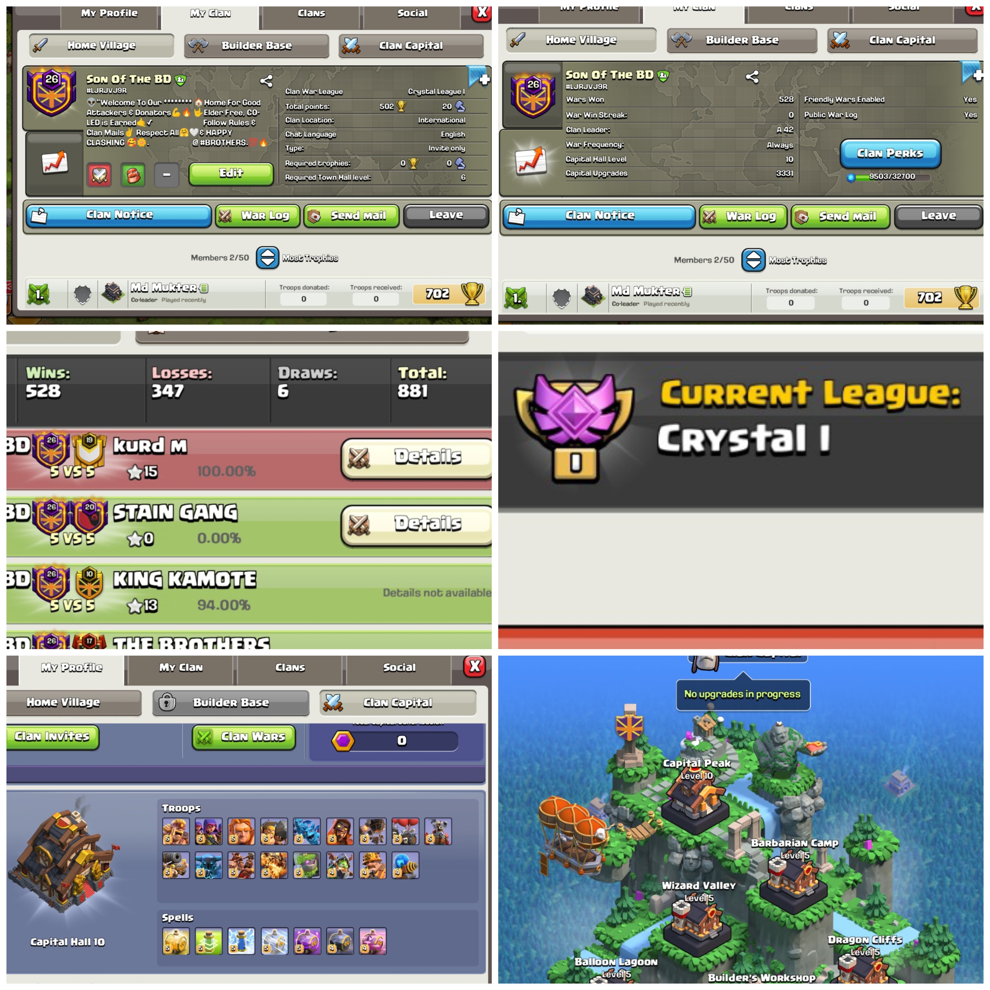 RARE CU- 3331 | TROOPS MAX | LEVEL 26 | CLAN CAPITAL-10 FULL MAX | NAME SON OF THE BD CRYSTAL 1 | WIN- 528 | LOSS- 347