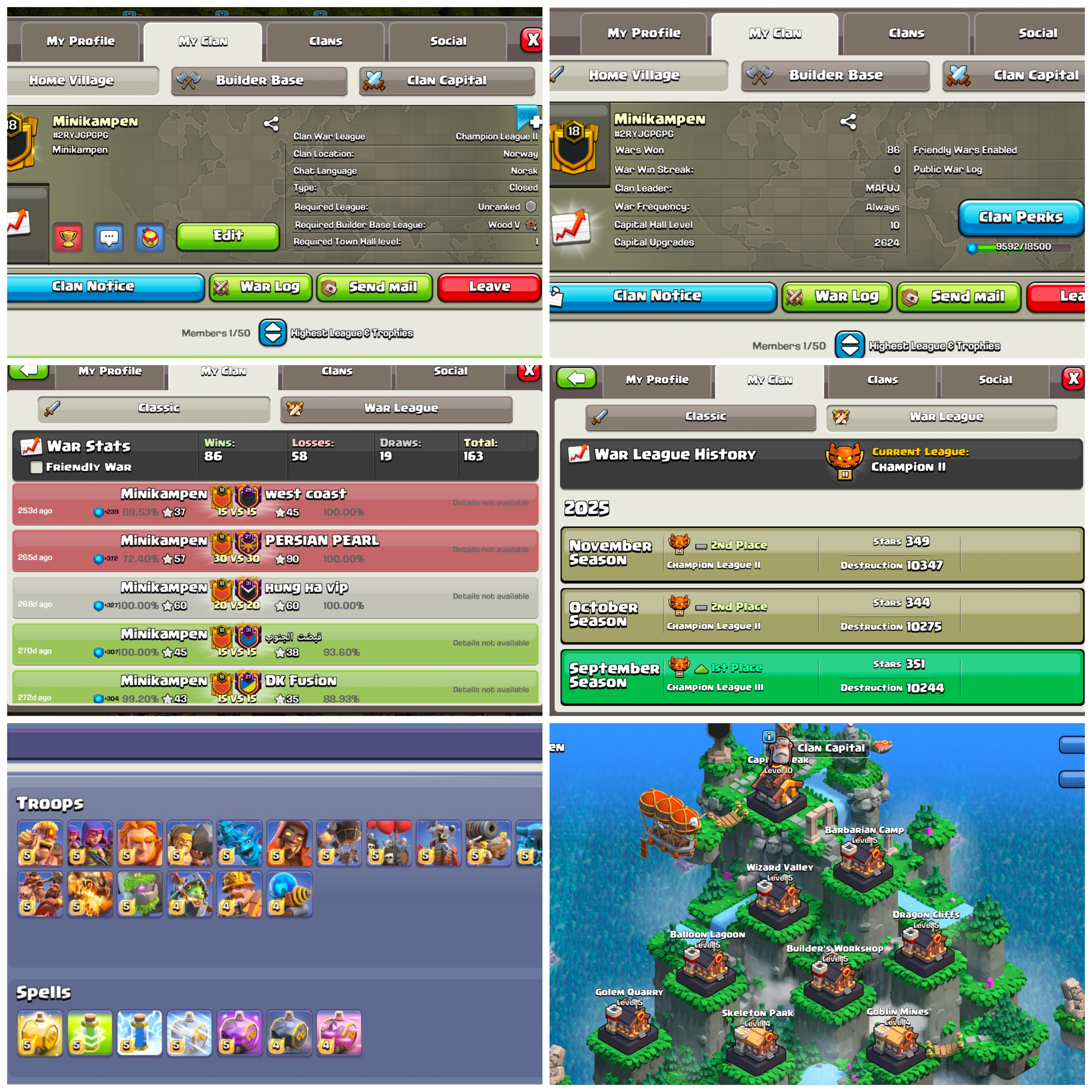 CU-2624 ➤CLAN LEVEL 18 ➤CHAMPION LEAGUE 3 ➤NAME:Minikampen ➤ RARE ENGLISH NAME ➤ CLAN CAPITAL 10|| WIN-86 | LOSS-58 ➤LOW PRICE