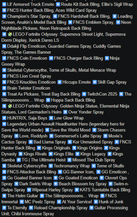 Fortnite Twitch Drops ⭐ COMPLETE 104/104 COLLECTION 🔴 Premium All-Rewards Bundle 🟢 Exclusive Pickaxe • Back Bling • Wraps • Emotes • Sprays 🟡 LEGO Rewards
