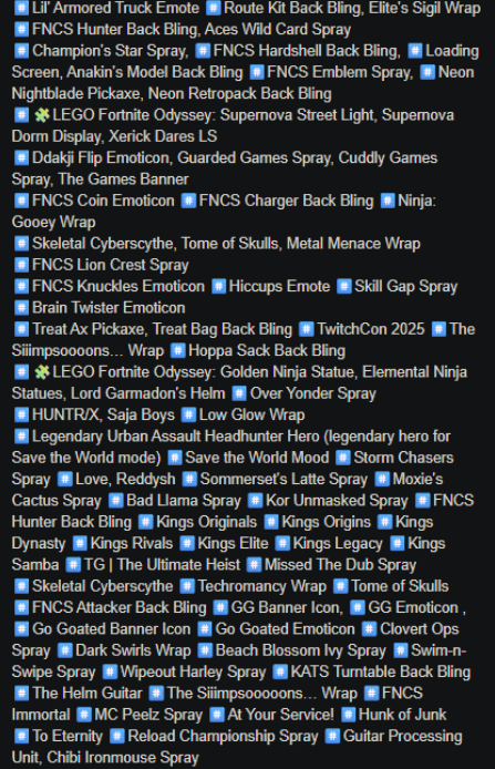 Fortnite Twitch Drops | 104 Items - HERO,5 PICKAXES,15 BACKS,11 WRAPS,24 SPRAYS,33 EMOJI,3 EMOTIONS,3icon,3 LOADING SCREENS,LEGO | Fast Delivery