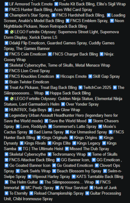 Fortnite Twitch Drops 🔴 FULL 104/104 Items 🔴 All Rewards Bundle 🟢 Pickaxe 🟠 Back Bling 🟠 Wrap 🟠 Emotes 🟠 Sprays 🟢 LEGO Rewards 🔴 FAST Delivery