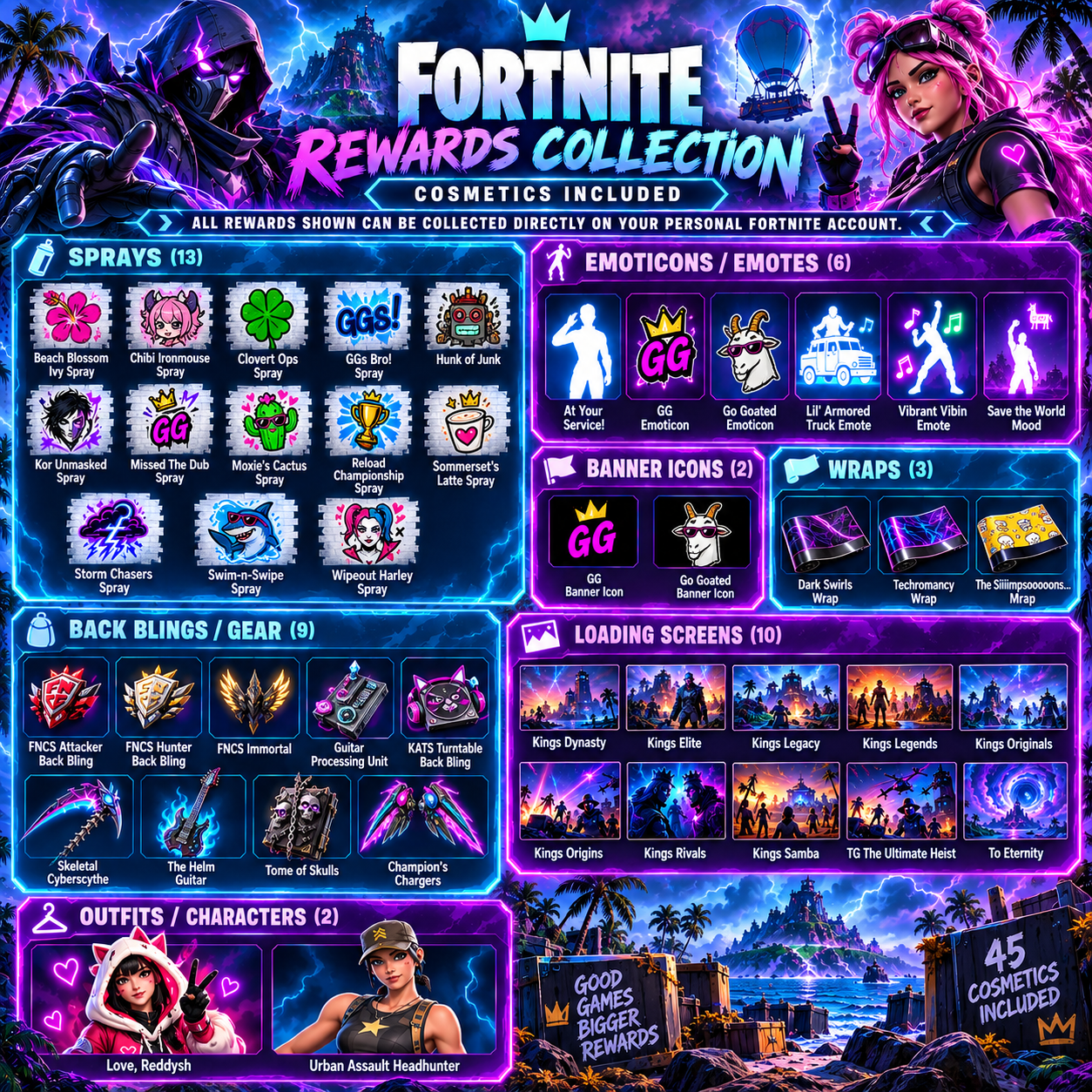 45 TWITCH DROPS 🎁 8 EMOTICON PACKS 💦 14 SPRAYS 🎒 5 BACK BLINGS 🎭 4 EMOTICONS 🌈 3 WRAPS 💃 2 EMOTES ⚡ PERSONAL ACCOUNT) 💧 FAST DELIVERY