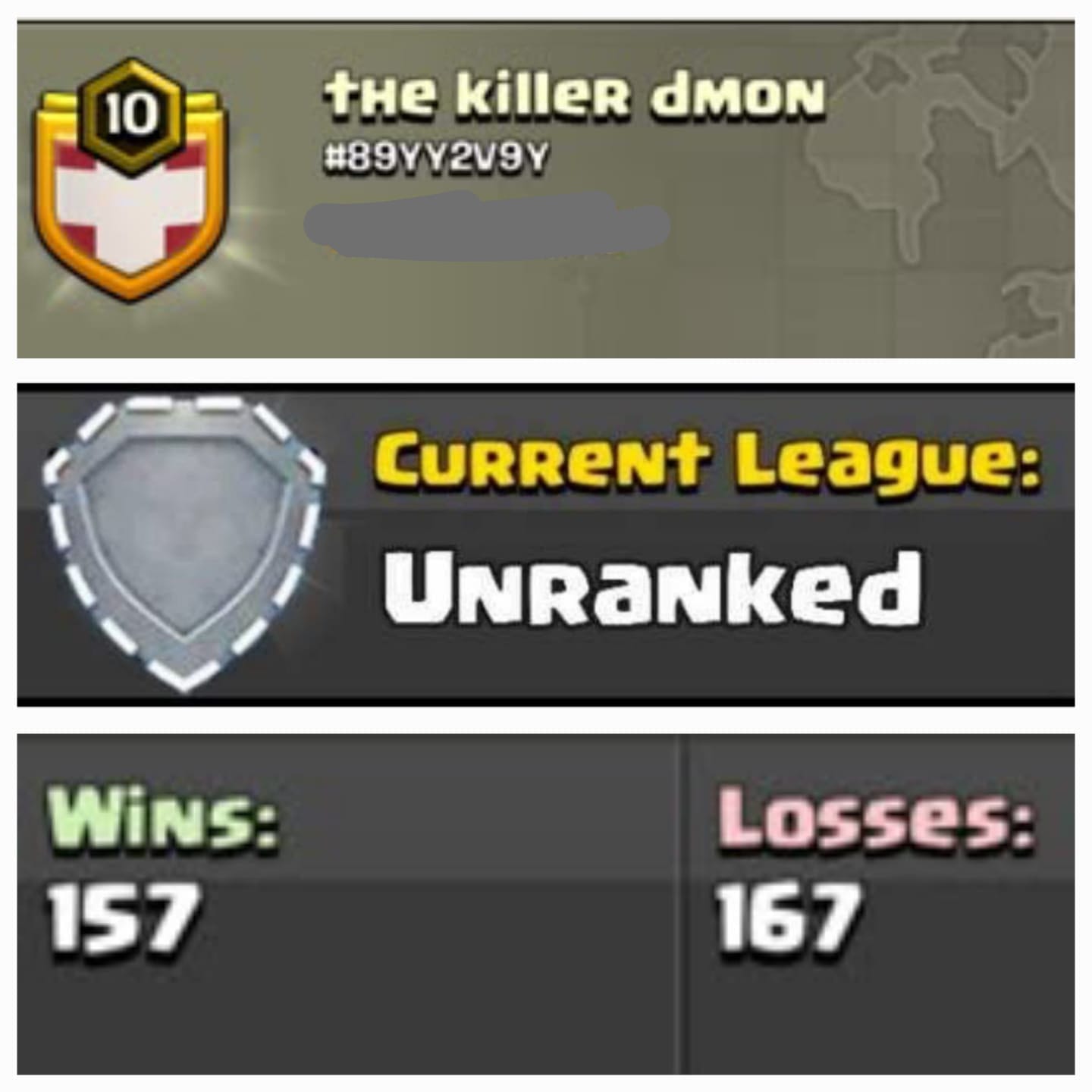 Level 10 unranked clan || warlog 157-167 || name - the killer Dmon