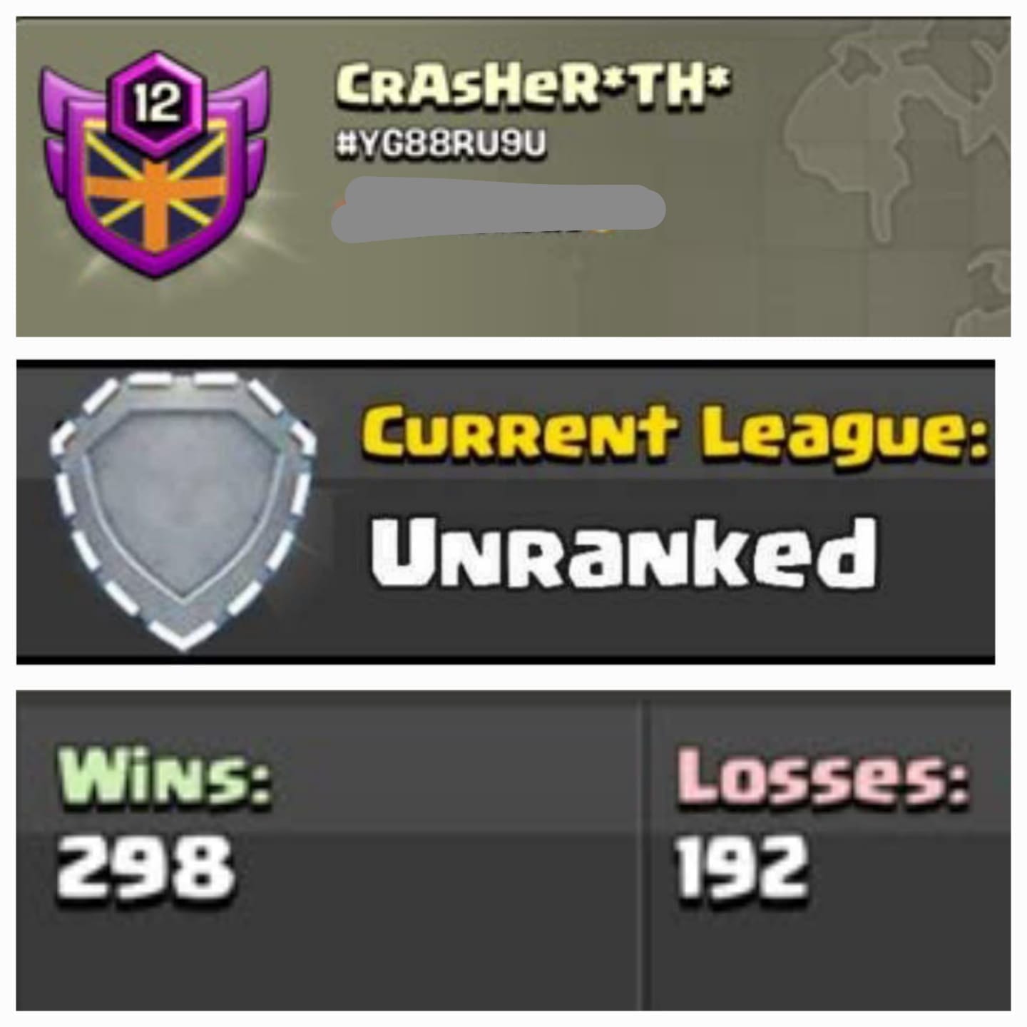 Level 12 unranked clan || warlog 298-192 || name - CrAsHeR*TH*