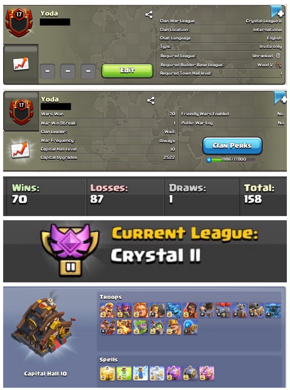 NAME : Yoda || LVL 17.5 |CRYSTAL 2 | W-L-T-D : 70-87-1-158 || CC : 10