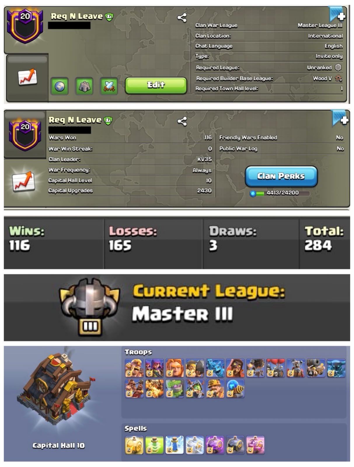 MASTER 3 + CC : 10 || NAME : Req N Leave || LVL 20.3 || W-L-T-D : 116-165-3-284