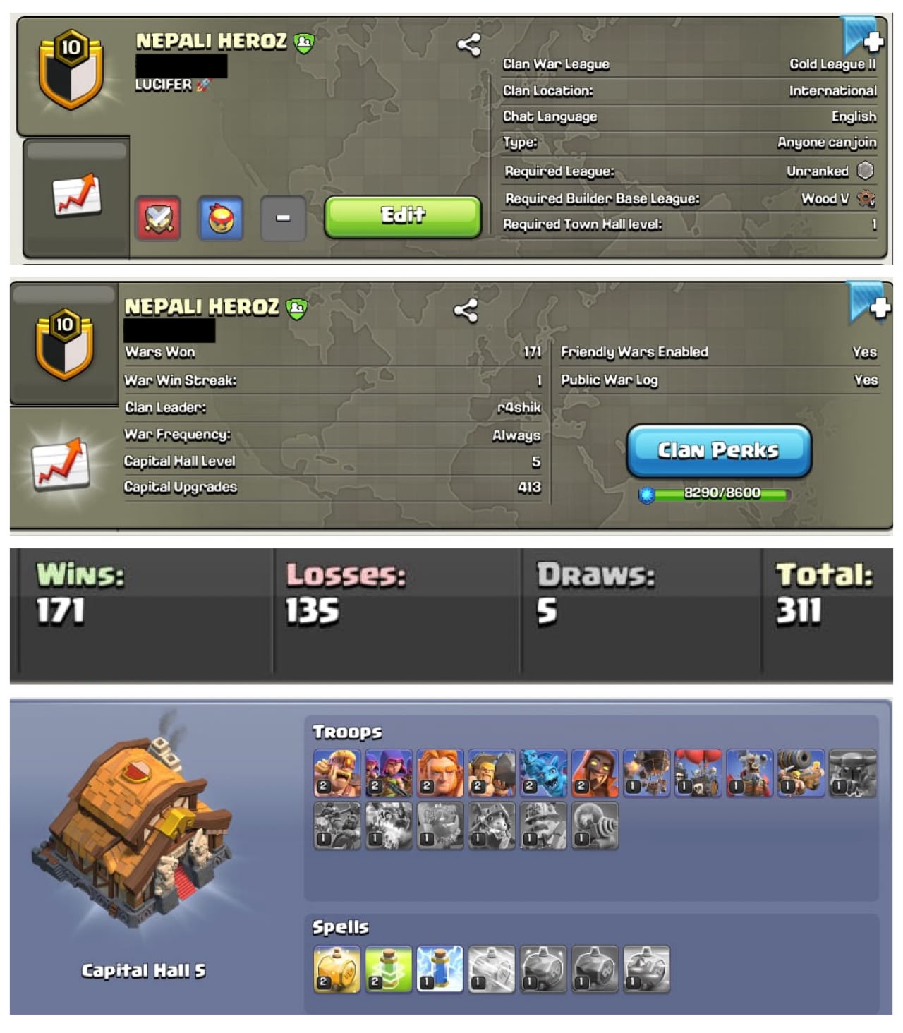NAME : NEPALI HEROZ | LVL 11 | Gold 3 | W-L-T-D : 171-135-5-311 || CC : 5