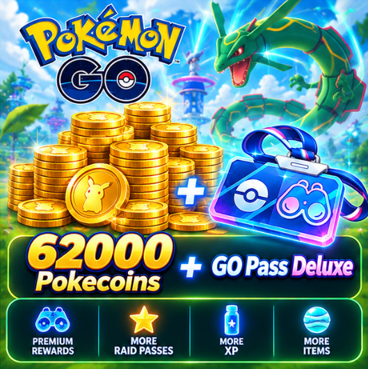 62000 Pokecoins + Go pass Deluxe Oct +10 Rank