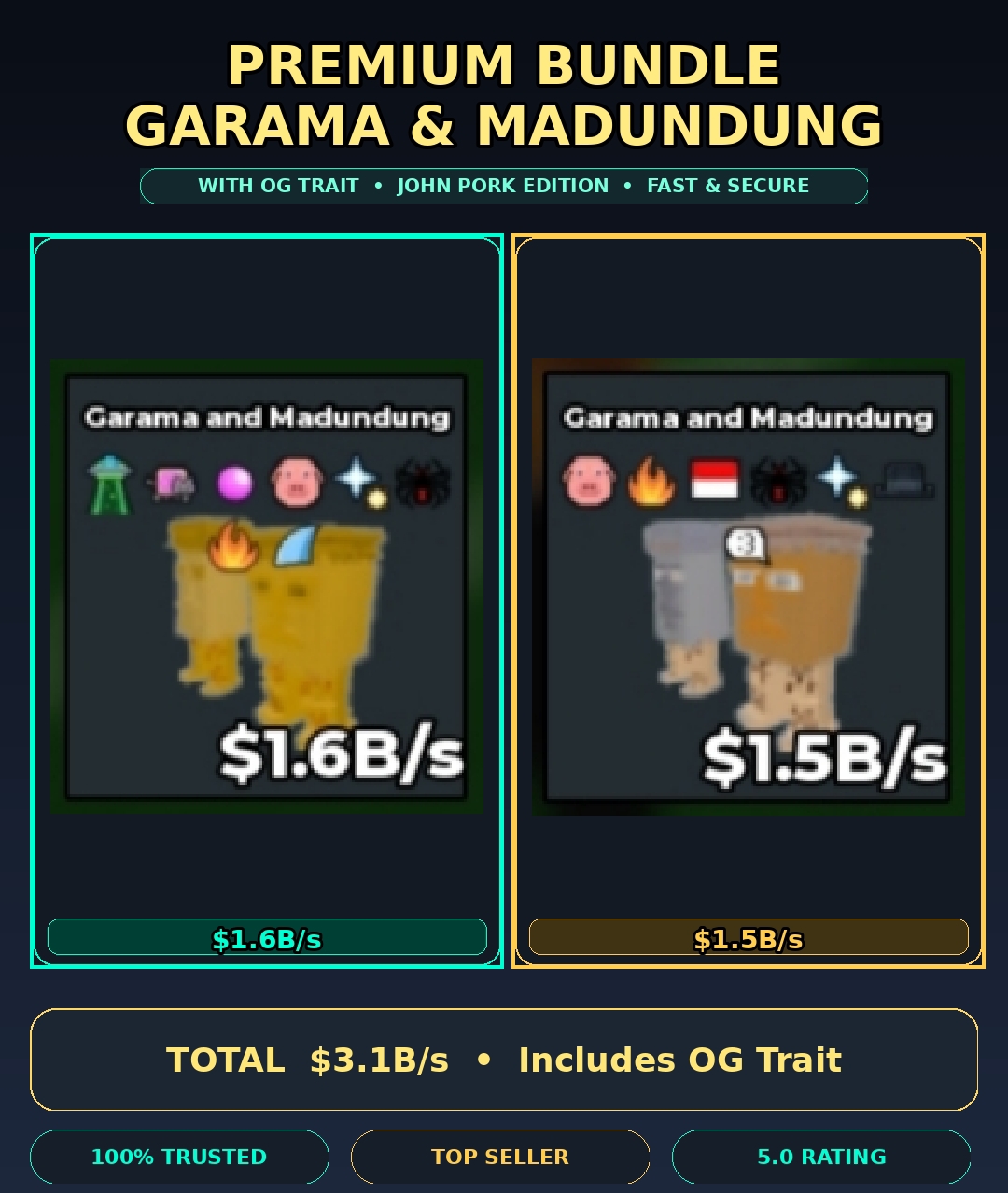 BS13530 Garama and Madundung Bundle With OG Trait Jhon Pork Total Income Good For Collection! 3.1B/s