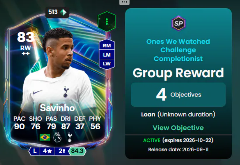 FC 27 Savinho (83) Ones We Watched - Objectives Completion | PC (Steam, EA, Epic)