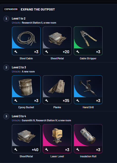 Expand the Outpost 1-4 all materials