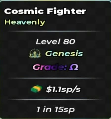 Anime Dice | Cosmic Fighter | Heavenly | Genesis | Max Grade | 1.1sp/s | 1 in 15sp sp
