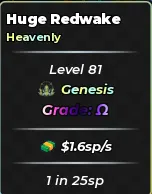 Anime Dice | Huge Redwake | Heavenly | Genesis | Max Grade | 1.6sp/s | 1 in 25sp sp