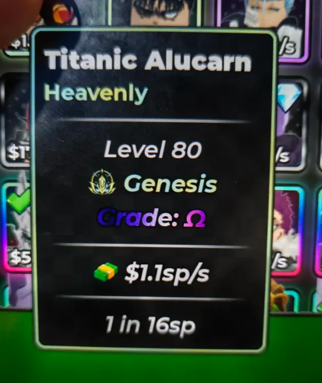 Anime Dice | Titanic Alucarn | Heavenly | Genesis | Max Grade | 1.1sp/s | 1 in 16sp sp