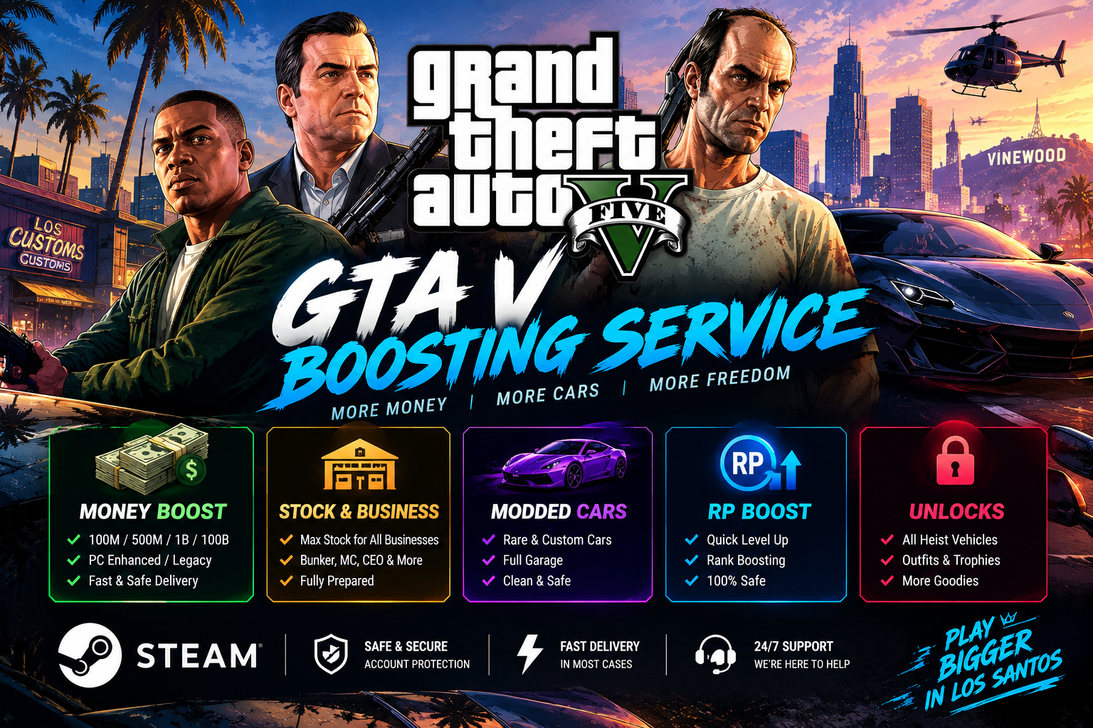 💸 100 BILLION + 150 MODDED CARS + 30M CASH | GTA V ENHANCED BOOSTING SERVICE 🚗🔥