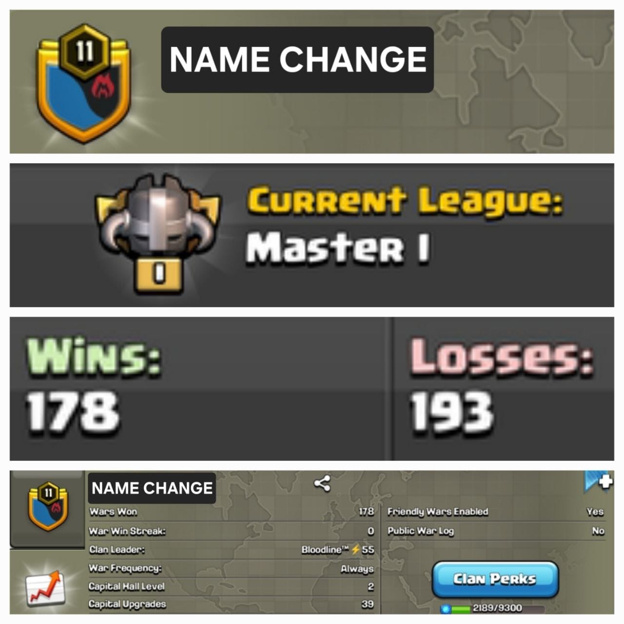 Level 11 name change clan || master 1 || warlog 178-193