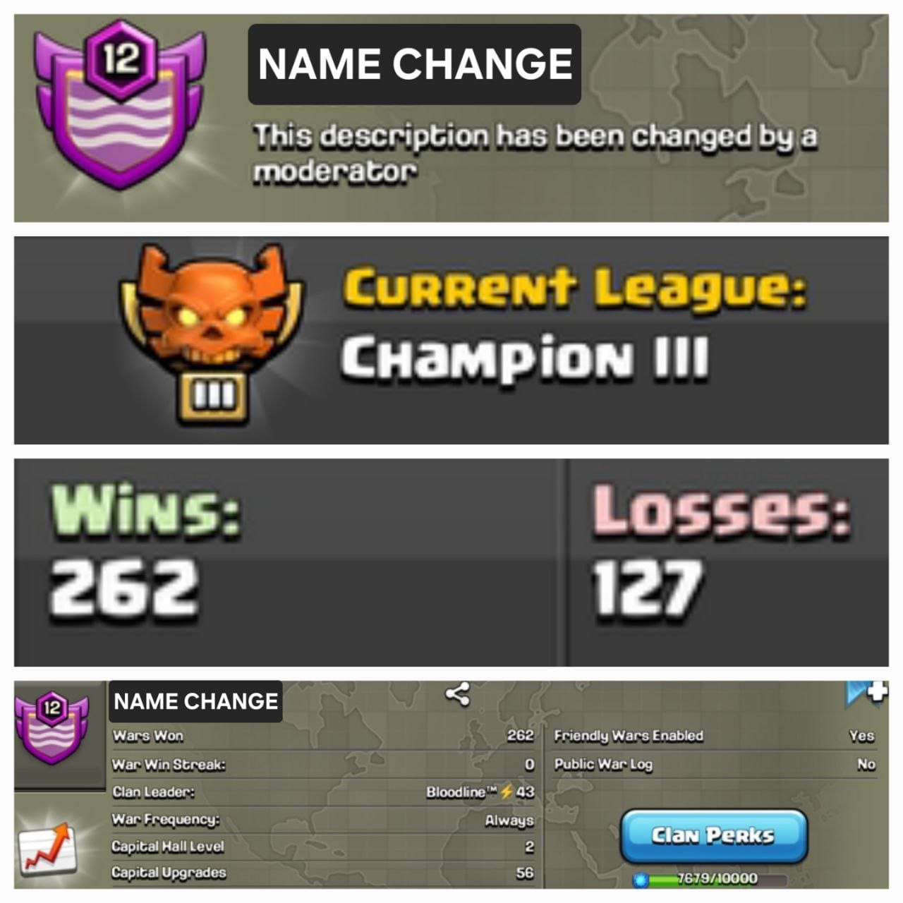 Level 12 name change clan || CHAMPION 3 || positive warlog 262-127