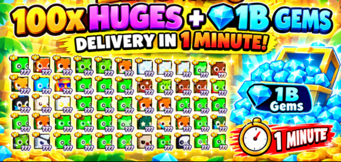 100x Huges + 1B Gems delivery in 1 minute