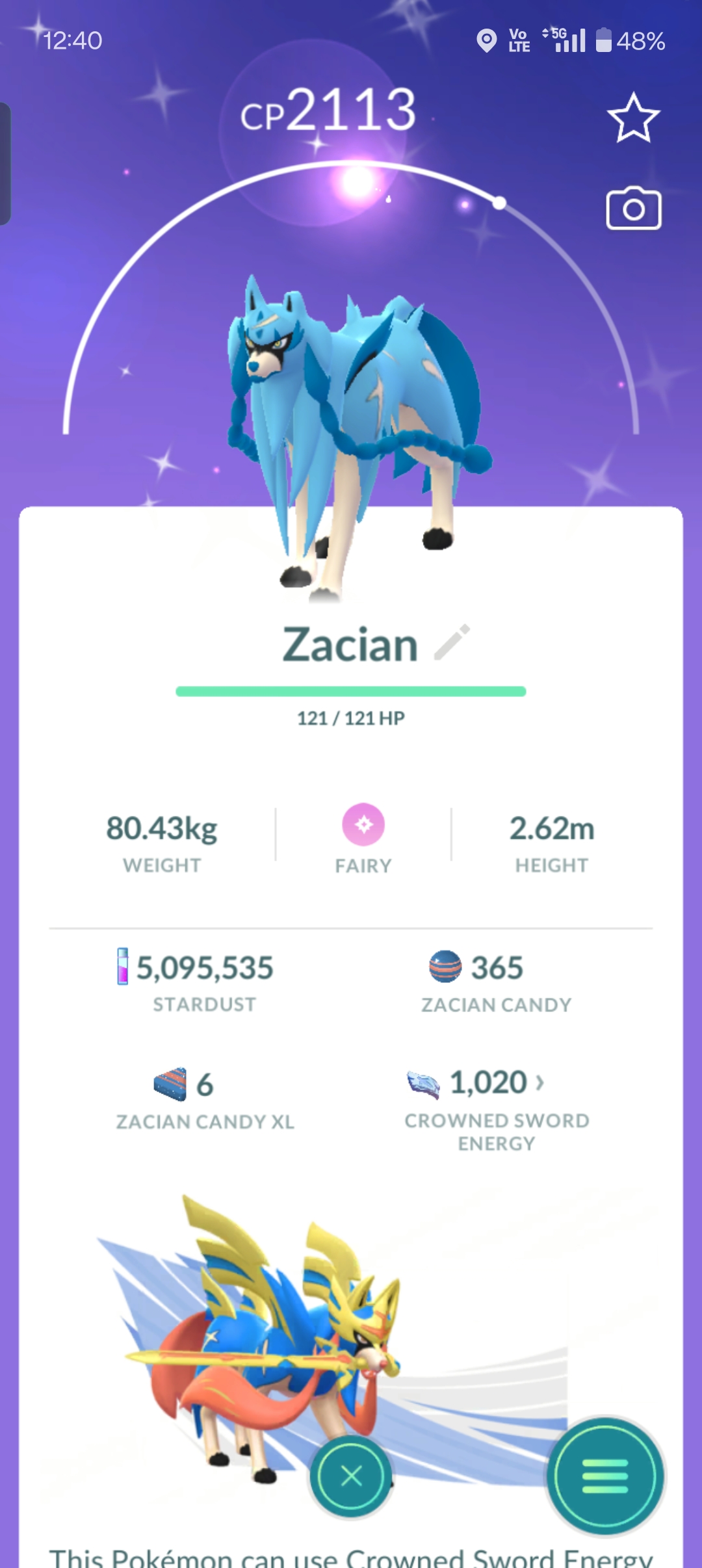 ✨🔥 Shiny Legendary Zacian⭐ Random CP 💜 | Pokémon GO | 1M Stardust Trade 🔄🎮