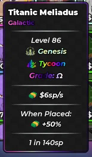Anime Dice | Titanic Meliadus | Galactic | Genesis | Tycoon | Omega Grade | 6sp/s | 1 in 140sp sp