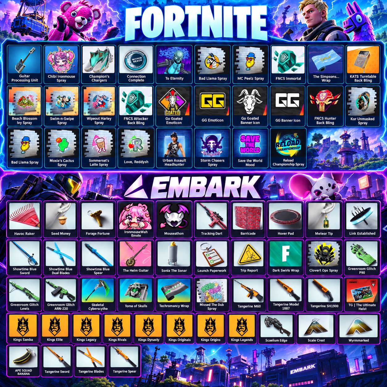 73 ITEMS [FORTNITE+EMBARK] 🪓 CHECK DESCRIPTION FOR ITEMS ⭐ INSTANT DELIVERY
