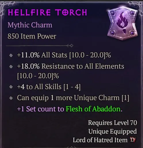 ✧･ﾟ:*✧ Diablo 4 Items - Mythic Hellfire Torch Charm ✧･ﾟ:*✧ Ending soon ✧･ﾟ:*✧