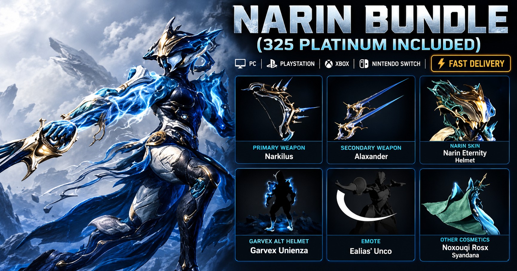 ๐ฅ Narin Bundle (325 Platinum Included) โ๏ธ | ๐ฎ All Platforms | ๐ Login Required โ Warframe Top-Up