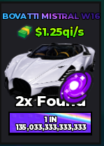 🔥Bovatti Mistral W16 (Galaxy) (Eternal) ($1.25qi/s) | - Dream Car Collection🔥