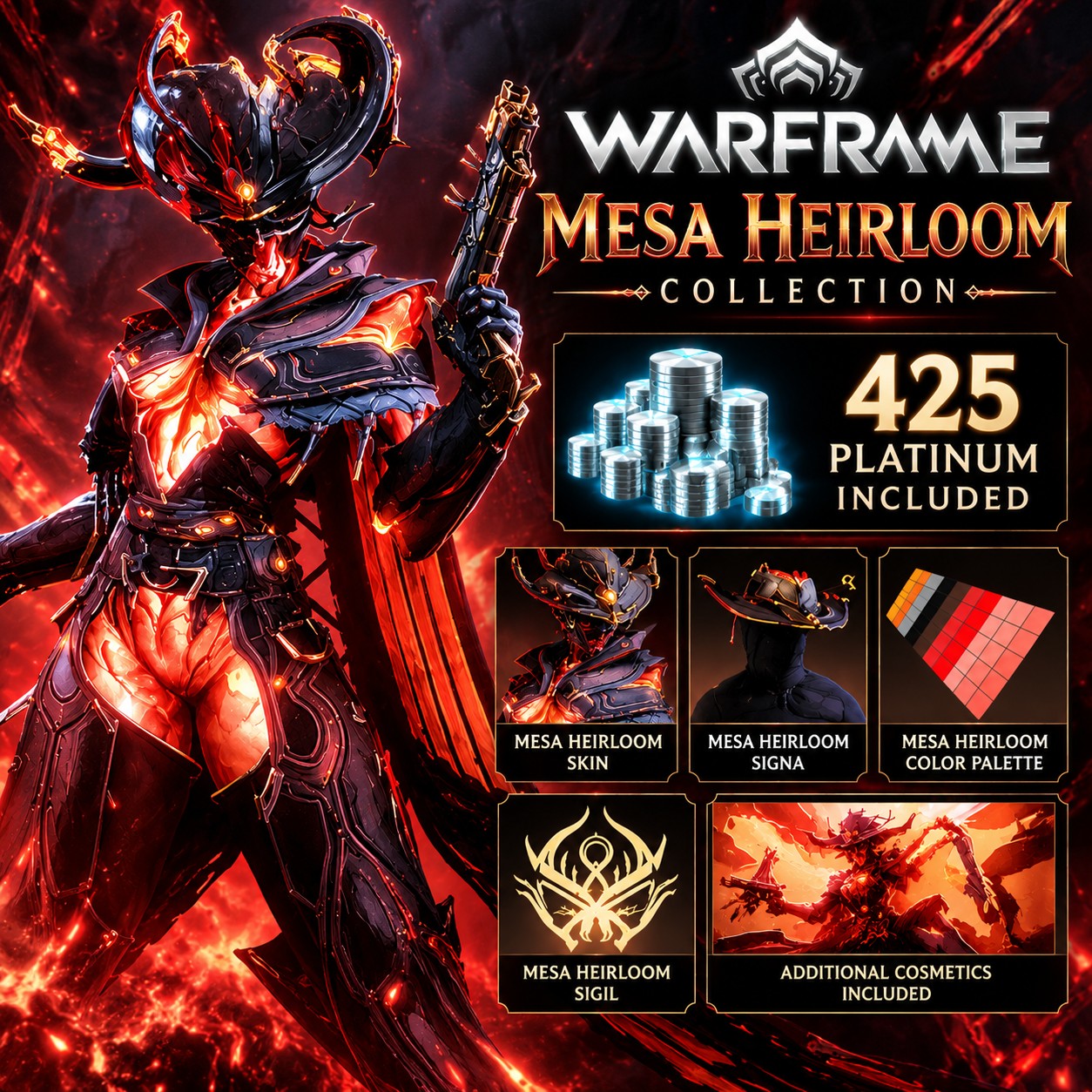 🔥 Mesa Heirloom Collection (425 Platinum Included) ⚔️ | 🎮 All Platforms | 🔒 Login Required – Warframe Top-Up