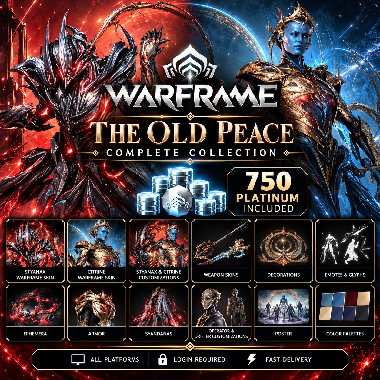 ๐ฅ The Old Peace Complete Collection (750 Platinum Included) โ๏ธ | ๐ฎ All Platforms | ๐ Login Required โ Warframe Top-Up