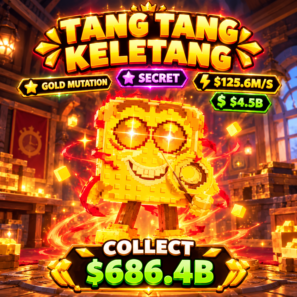 Gold Tang Tang Keletang | Secret | 125.6M/s | Steal a Brainrot