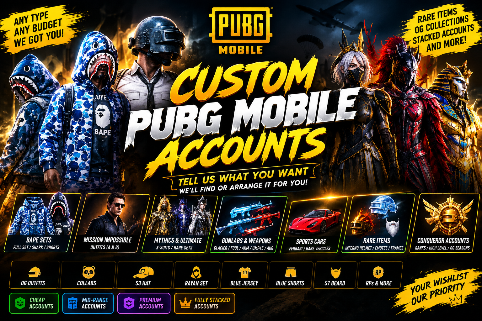 🎮 PUBG Mobile Accounts for Every Budget | Rare, OG & Stacked Accounts