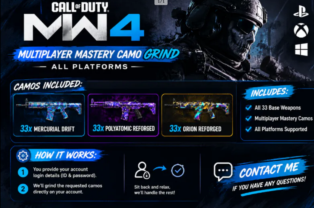 🎯 MW4 Multiplayer Mastery Camos | 🎨 All Mastery Camos | 🌍 All Platforms Supported | ⚡ Fast Delivery
