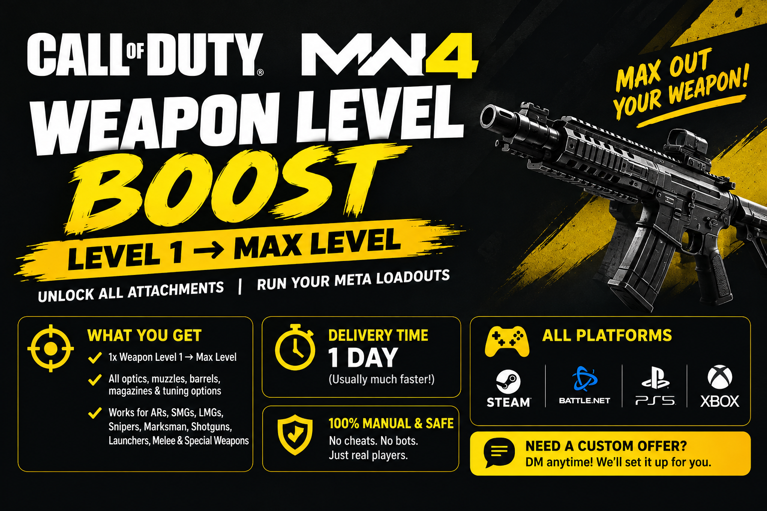 🎯MW4 - 1x Any Weapon Max Level Boost | Fast 1 Day | All Platforms