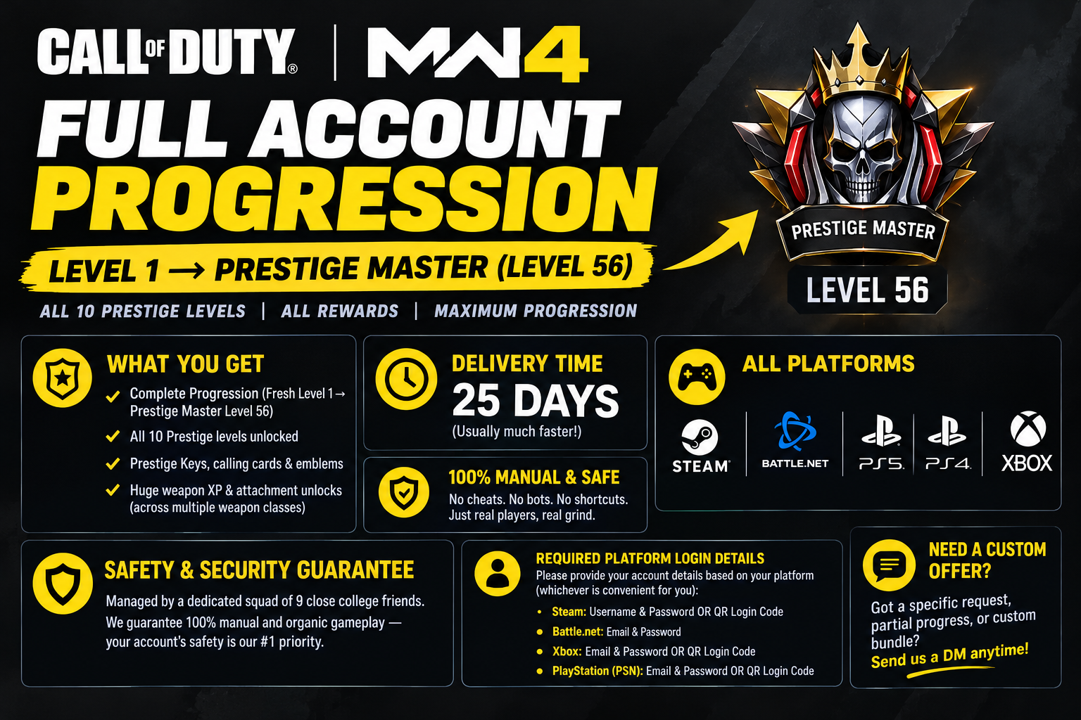 🎮 MW4 - Level 1 Fresh to Prestige Master Level 56 | Ultimate Account Grind